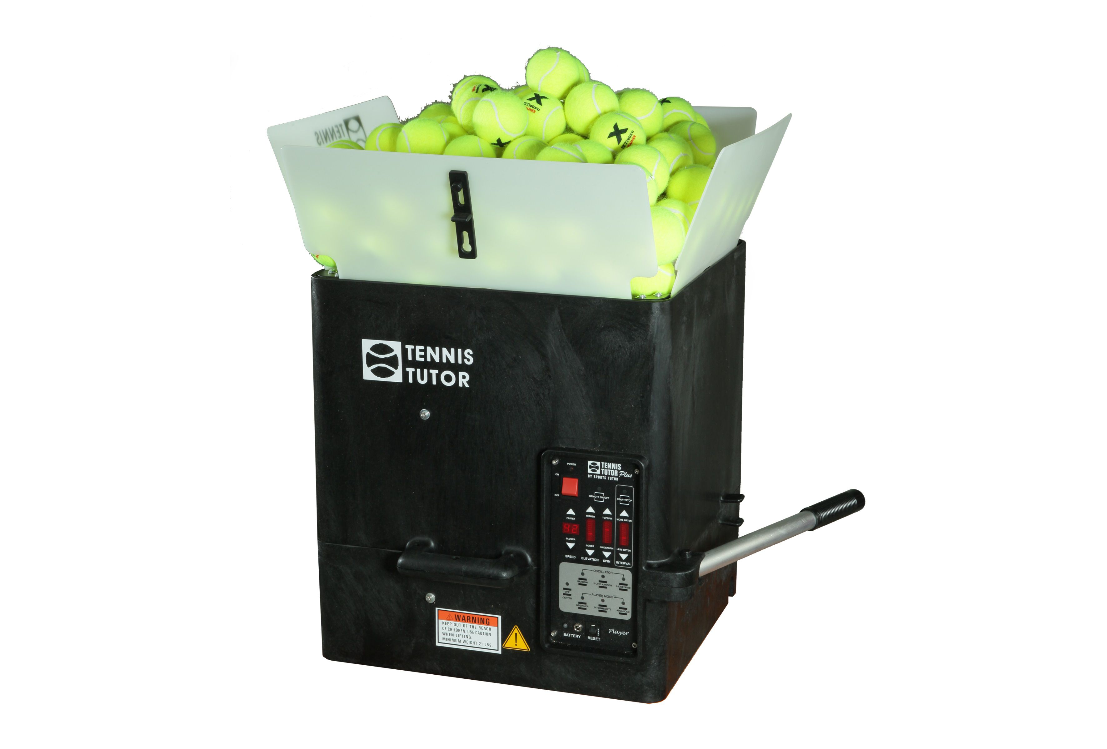 Tennis Ball Machine Sports Tutor Plus Player Model, A/C and Battery,  with Multi-Function Remote